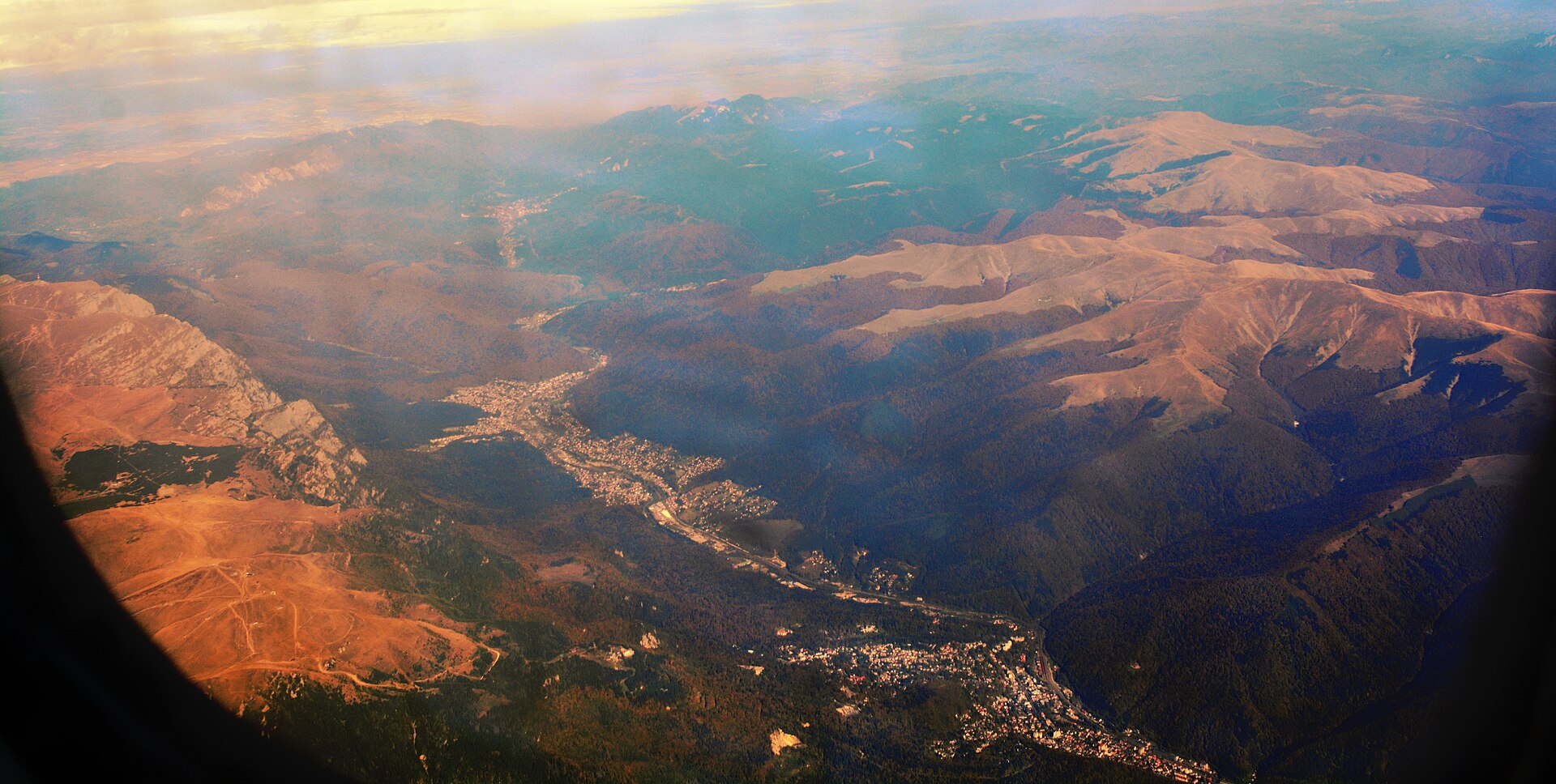 Aerial view of the Bucegi mountains near Predeal and Brașov